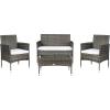 SAFAVIEH Outdoor Collection Abdul Natural/White Cushion 4-Piece Conversation Patio Set PAT7504D(Grey Brown/White)