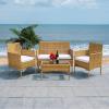 SAFAVIEH Outdoor Collection Abdul Natural/White Cushion 4-Piece Conversation Patio Set PAT7504D(Natural/White)