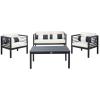 SAFAVIEH Outdoor Collection Alda Grey Wash/ White Cushions/ Light Blue Pillows 4-Piece Conversation Patio Set(Black / Beige + Bolster P)