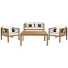 SAFAVIEH Outdoor Collection Alda Grey Wash/ White Cushions/ Light Blue Pillows 4-Piece Conversation Patio Set(Natural / Beige + Bolster P)