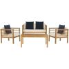 SAFAVIEH Outdoor Collection Alda Grey Wash/ White Cushions/ Light Blue Pillows 4-Piece Conversation Patio Set(Natural / Beige + Solid Pillow)