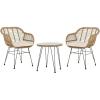 SAFAVIEH Outdoor Collection Alton Light Brown Rattan/White Seat Cushion 3-Piece Patio Lounge Bistro Set with Table (PAT9004A)(Brown / Beige)