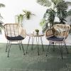 SAFAVIEH Outdoor Collection Alton Light Brown Rattan/White Seat Cushion 3-Piece Patio Lounge Bistro Set with Table (PAT9004A)(Brown / Navy)