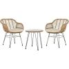SAFAVIEH Outdoor Collection Alton Light Brown Rattan/White Seat Cushion 3-Piece Patio Lounge Bistro Set with Table (PAT9004A)(Brown / White)
