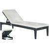 SAFAVIEH Outdoor Collection Arcata Natural Solid Wood/Beige Cushion Adjustable Chaise Lounge Chair (PAT6730A)(Dark Slate Gray / Beige)