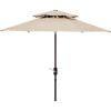 SAFAVIEH Outdoor Collection Athens Baby Blue/White 9 Ft Double Top Crank UV Protected Umbrella(Beige/White)