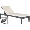 SAFAVIEH Outdoor Collection Azusa Ash Grey Solid Wood/Beige Cushion Adjustable Chaise Lounge Chair (PAT6729B)(Ash Grey / Beige)
