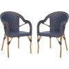 SAFAVIEH Outdoor Collection California Bistro Navy/White 36-inch Seat Height Armchair Set of 2 (Fully Assembled)(Navy)