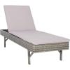 SAFAVIEH Outdoor Collection Cam Grey Brown Wicker/White Cushion Adjustable Chaise Lounge Chair, Black/Beige (PAT7501C)(Grey / Grey)