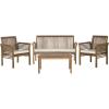 SAFAVIEH Outdoor Collection Carson Grey Wash/ Beige Cushions 4-Piece Conversation Patio Set(Natural / Beige)