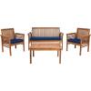 SAFAVIEH Outdoor Collection Carson Grey Wash/ Beige Cushions 4-Piece Conversation Patio Set(Natural / Navy)