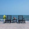 SAFAVIEH Outdoor Collection Chantelle Acacia Wood Woven Rattan 5-Piece Patio Set PAT7076B, Grey/Grey(Black/Black)