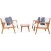 SAFAVIEH Outdoor Collection Deacon Natural Acacia Wood/Beige Cushion 4-Piece Conversation Patio Set with Accent Pillows(Beige/Navy)