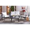 SAFAVIEH Outdoor Collection Deacon Natural Acacia Wood/Beige Cushion 4-Piece Conversation Patio Set with Accent Pillows(Black/Beige)
