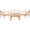 SAFAVIEH Outdoor Collection Deacon Natural Acacia Wood/Beige Cushion 4-Piece Conversation Patio Set with Accent Pillows(Natural/Beige)