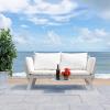 SAFAVIEH Outdoor Collection Emely Natural Acacia Wood/Grey Expandable Loveseat Daybed(Grey/Beige)