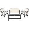 SAFAVIEH Outdoor Collection Fontana Natural/Aqua Cushion 4-Piece Conversation Patio Set(Black/Beige)