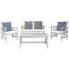 SAFAVIEH Outdoor Collection Fontana Natural/Aqua Cushion 4-Piece Conversation Patio Set(Grey /Beige Stripe)