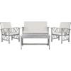 SAFAVIEH Outdoor Collection Fontana Natural/Aqua Cushion 4-Piece Conversation Patio Set(Grey/Beige)