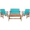 SAFAVIEH Outdoor Collection Fontana Natural/Aqua Cushion 4-Piece Conversation Patio Set(Natural/Aqua)