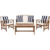 SAFAVIEH Outdoor Collection Fontana Natural/Aqua Cushion 4-Piece Conversation Patio Set(Natural/Beige Thick Stripe)