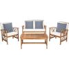 SAFAVIEH Outdoor Collection Fontana Natural/Aqua Cushion 4-Piece Conversation Patio Set(Natural/Beige Thin Stripe)