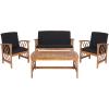 SAFAVIEH Outdoor Collection Fontana Natural/Aqua Cushion 4-Piece Conversation Patio Set(Natural/Black)