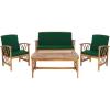 SAFAVIEH Outdoor Collection Fontana Natural/Aqua Cushion 4-Piece Conversation Patio Set(Natural/Green)