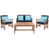 SAFAVIEH Outdoor Collection Fontana Natural/Aqua Cushion 4-Piece Conversation Patio Set(Natural/Navy)