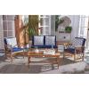 SAFAVIEH Outdoor Collection Fontana Natural/Aqua Cushion 4-Piece Conversation Patio Set(Natural/Navy Geometric)