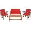SAFAVIEH Outdoor Collection Fontana Natural/Aqua Cushion 4-Piece Conversation Patio Set(Natural/Red)