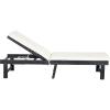 SAFAVIEH Outdoor Collection Inglewood Natural Solid Wood/Navy Cushion Adjustable Chaise Lounge Chair (PAT6723B)(Dark Slate Gray / Beige)