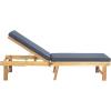 SAFAVIEH Outdoor Collection Inglewood Natural Solid Wood/Navy Cushion Adjustable Chaise Lounge Chair (PAT6723B)(Natural / Navy)