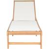 SAFAVIEH Outdoor Collection Manteca Brown Solid Wood/White Texline Fabric Adjustable Chaise Lounge Chair (PAT6708A)(Natural / White)