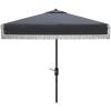 SAFAVIEH Outdoor Collection Milan Yellow Fringe Square Crank Auto Tilt Umbrella for Backyard, Patio, Deck, Poolside(Navy/White)