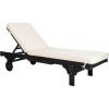 SAFAVIEH Outdoor Collection Newport Natural/ Beige Cushion Built-in Side Table Adjustable Chaise Lounge Chair(Black / Beige)