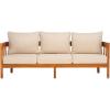 SAFAVIEH Outdoor Collection Owen Natural Teak Solid Wood/Taupe Cushion 3-Seater Sofa