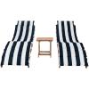 SAFAVIEH Outdoor Collection Pacifica Natural Brown Solid Wood/Navy Cushion 3-Piece Chaise Lounge Set with Table (PAT7020C)(Natural/Navy Stripe)