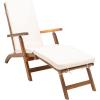 SAFAVIEH Outdoor Collection Palmdale Grey Solid Wood/Navy Cushion Chaise Lounge Chair (PAT7015B)(Natural/Beige)