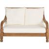 SAFAVIEH Outdoor Collection Pomona Dark Slate Grey Solid Wood/Beige Cushion Lounger Bench Sofa Loveseat (PAT6740K)(Natural / Beige)