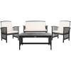 SAFAVIEH Outdoor Collection Rocklin Natural/ Green Cushion 4-Piece Conversation Patio Set(Black/White)