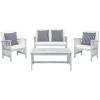 SAFAVIEH Outdoor Collection Rocklin Natural/ Green Cushion 4-Piece Conversation Patio Set(Grey/Beige/Stripe)