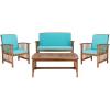SAFAVIEH Outdoor Collection Rocklin Natural/ Green Cushion 4-Piece Conversation Patio Set(Natural/Aqua)