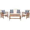 SAFAVIEH Outdoor Collection Rocklin Natural/ Green Cushion 4-Piece Conversation Patio Set(Natural/Beige/Thickstripe)