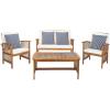 SAFAVIEH Outdoor Collection Rocklin Natural/ Green Cushion 4-Piece Conversation Patio Set(Natural/Beige/Thinstripe)