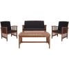 SAFAVIEH Outdoor Collection Rocklin Natural/ Green Cushion 4-Piece Conversation Patio Set(Natural/Black)