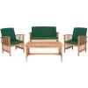 SAFAVIEH Outdoor Collection Rocklin Natural/ Green Cushion 4-Piece Conversation Patio Set(Natural/Green)