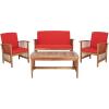SAFAVIEH Outdoor Collection Rocklin Natural/ Green Cushion 4-Piece Conversation Patio Set(Natural/Red)