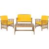 SAFAVIEH Outdoor Collection Rocklin Natural/ Green Cushion 4-Piece Conversation Patio Set(Natural/Yellow/Navy)
