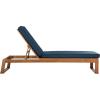 SAFAVIEH Outdoor Collection Solano Natural Brown Solid Wood/Black Cushion Patio Adjustable Chaise Lounge Chair (PAT7024F)(Natural/Navy)